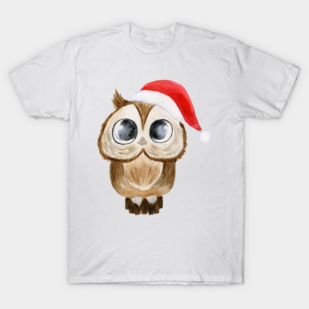 Holiday Owl Watercolor Art T-Shirt by KinkymeArt